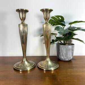 Vintage EPNS Evans Silver Plated Candlestick Holders Ornate 10” Set of 2